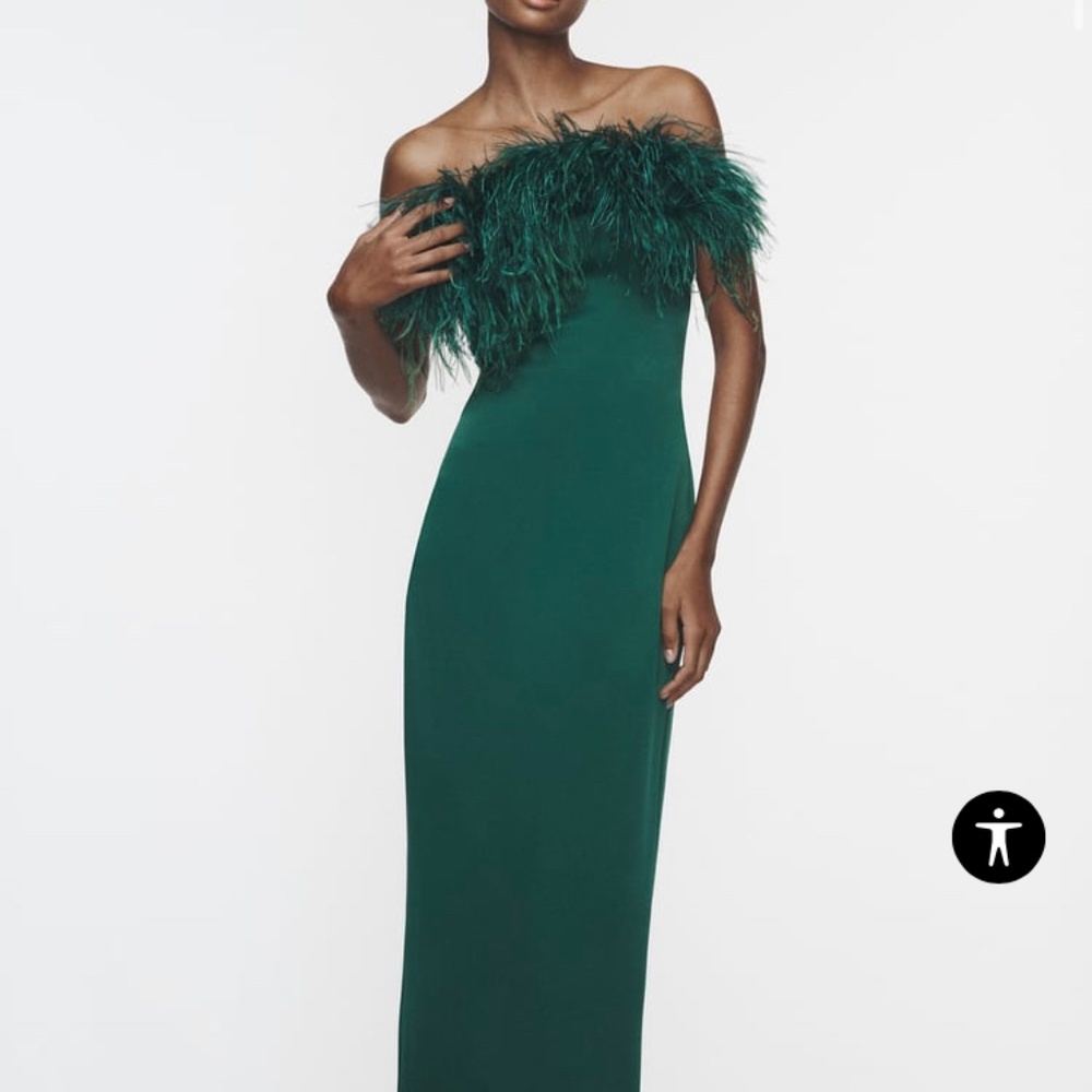 ZARA FEATHER SATIN EFFECT DRESS